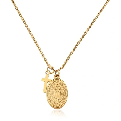 Afbeelding van GD GOOD.designs EST. 2015 Maria ketting voor dames in goud Waterdicht Madonna met kleine roestvrijstalen kruis hanger I Maat verstelbaar 40+5cm