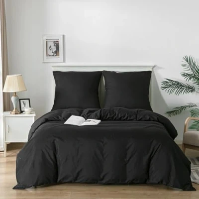 Afbeelding van Good Nite Beddengoedset, 90 g, geborsteld 3 delig, superzacht dekbedovertrek en kussensloop (zwart, 135 x 200 cm + 80 cm)