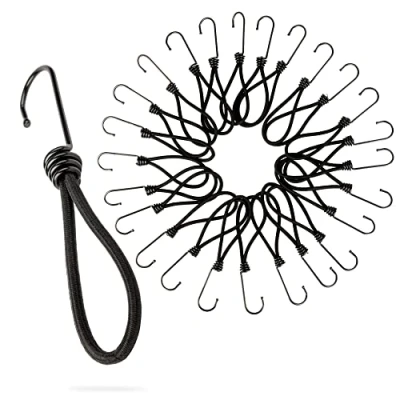 Afbeelding van PRETEX Bungee Koorden met Haken Set van 25st x 18cm Universele Koord Pakket en Bevestigingen Zwaar Bungees Perfect voor Kamperen, Bagage Zeildoek
