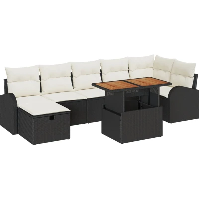 Afbeelding van vidaXL 8 delige Tuin Sofa Set met Kussens Zwart Poly Rattan
