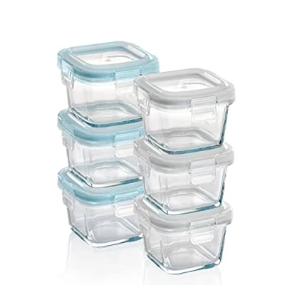 Afbeelding van Grizzly Glazen Vershoudbakjes 6 x 160 ml Ovenschaal met deksels Vierkant Lucht en vloeistofdichte containers