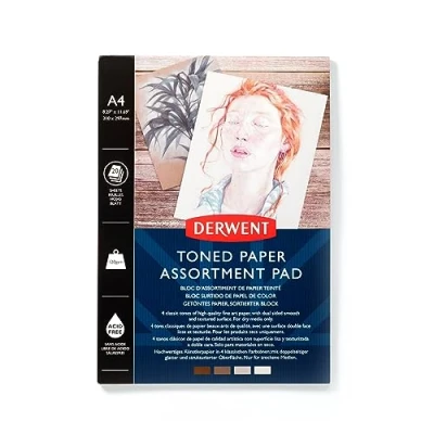 Afbeelding van Derwent A5 Schetsblok, 120 grams, 20 Vellen, Dubbelzijdig Glad En Getextureerd, Zuurvrij, Meerkleurig in 4 Tinten, Voor Tekenen, Schetsen Kleuren, Professionele Kwaliteit, 2306020