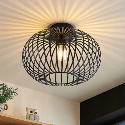 Afbeelding van Lindby plafondlamp 1licht staal H: 25.5 cm E27 zwart, koper geborsteld