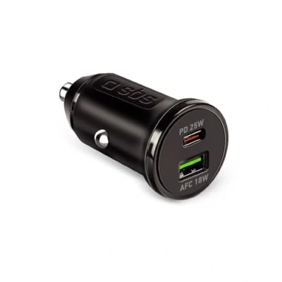 Afbeelding van SBS Autolader 25 W, oplader voor iPhone, Samsung, Xiaomi, Oppo, USB C mobiele telefoons en tablets, snellaaduitgang A 18 watt