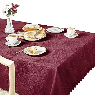 Afbeelding van Emma Barclay Damast Rose Jacquard tafelkleed in wijn 70&quot; (178cm) rond