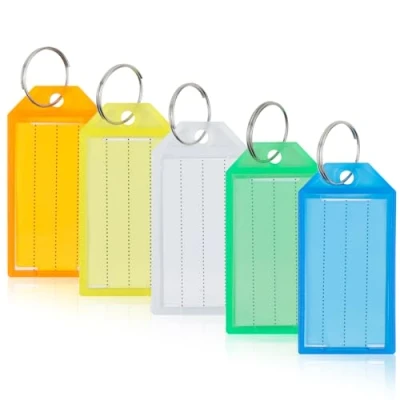 Afbeelding van Romon Sleutelhanger, beschrijfbaar, verpakking van 20 stuks, robuuste kunststof sleutelhangers, etiketten, sleutellabel, belettering om te beschrijven, met split ring, label, venster, 5 kleuren