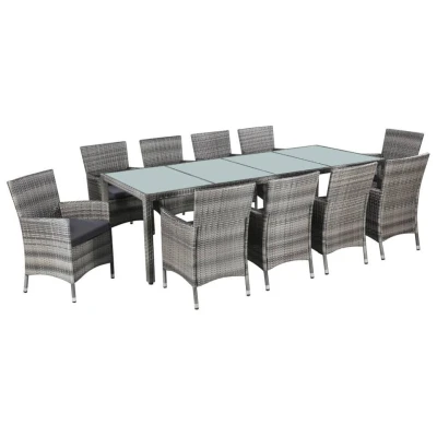 Afbeelding van 11 delige Tuinset met kussens poly rattan grijs