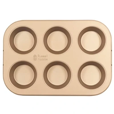 Afbeelding van Russell Hobbs® RH02151GEU7 Opulence 6 Cup Non Stick Muffin Tray, Baking Tin for Yorkshire Puddings, Pies, Cupcakes, Easy Clean, PFOA Free, Oven Safe to 220 Degrees, Carbon Steel, Gold