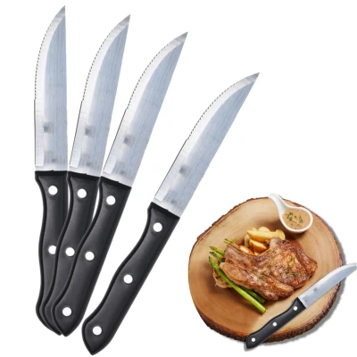 Afbeelding van Cheqo® RVS Steakmessen Set Messenset Tafelmessen BBQ Messen Vleesmessen Steakmessenset Vaatwasserbestendig Zwart 4 Stuks 25 cm