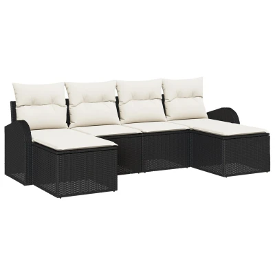 Afbeelding van vidaXL 6 delige Tuin Sofa Set met Kussens Zwart Poly Riet