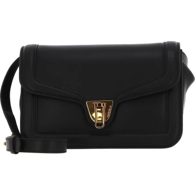 Afbeelding van COCCINELLE Leren Schoudertas Avondtas Marvin Twist Smooth Handbag Noir Zwart