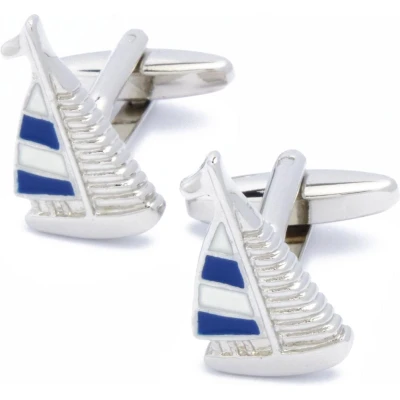 Afbeelding van Manchetknopen Zeilboot Zeiljacht Blauw en Wit