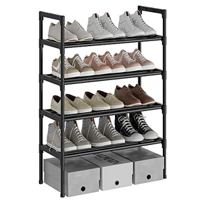 Afbeelding van AcornFort S 532 Zwart 16mm Pijp Extra Stevige Schoenenrek met 4 Niveaus Lagen, Hoge Schoenenplank, voor 8 12 Paar Schoenen, Gang, Woonkamer, Afmeting 56 x 30 80cm