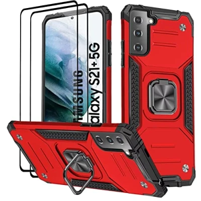 Afbeelding van KANSI Hoesje compatibel met Samsung Galaxy S21+ / S20 Plus 5G, Beschermfolie [2 stuks] Beschermende siliconen TPU Schokbestendig Stevige hardcover voor 5G Rood