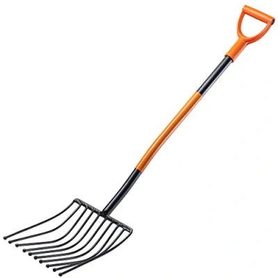 Afbeelding van KADAX Aardappelvork met lange steel, steenvork van robuust staal, vork D greep, spatvork, hooivork, mestvork, rawvork, tuinvork (10 tanden, zwart/oranje)