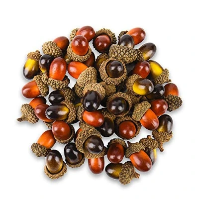 Afbeelding van 100 stuks kunstmatige eikels met natuurlijke cap, 2 kleuren kleine nep voor ambacht, bruiloft, festivalfeest en woondecoratie