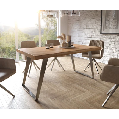 Afbeelding van Eetkamertafel Edge acacia natuur 160x90 XL roestvrij staal schuin Live