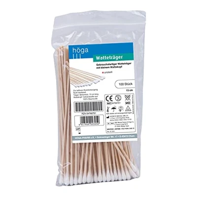 Afbeelding van Wattdrager kleine kop houten staaf met wattenkop, 15 cm lang, á 100 stuks, niet steriel, 2 pack (2 x stuks)