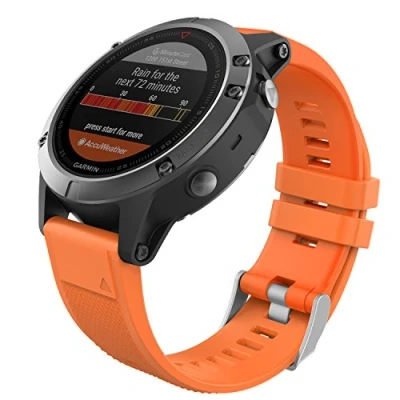 Afbeelding van MoKo Horlogeband compatibel met Garmin Fenix 7/7 Pro/6/6 Pro/5/5 Plus/Forerunner 965/955/945/Instinct Solar/Instinct 2, Quick Fit 22 mm siliconen vervangende sporthorlogeband, oranje