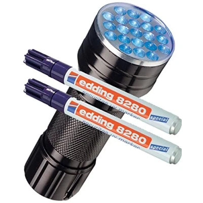 Afbeelding van edding Securitas 8280 Set van 2 speciale markeerstiften, 1,5 3 mm, kleurloos + een uv ledlamp