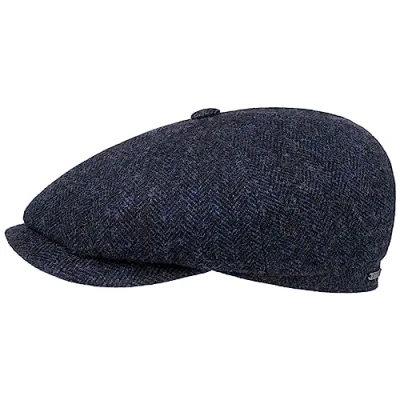 Afbeelding van Stetson Hatteras Classic Wool Flat Cap Heren newsboy pet wollen met klep voering voor Herfst/Winter 61 cm zwart blauw