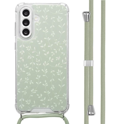 Afbeelding van Samsung Galaxy A56 (5G) Hoesje Kunststof imoshion Backcover met koord/Koordhoesje/Softcase Smoke Green Flowers Telefoonhoesje