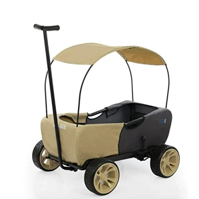 Afbeelding van Hauck Transportwagen Eco Mobiel, voor twee kinderen, vanaf 2 jaar, tot 50 kg belastbaar, stabiel, kantelvrij, opvouwbaar, parkeerrem, geveerde afneembare dissel, zonnedak, stoelbekleding, safari