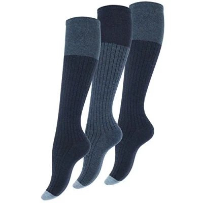 Afbeelding van Vincent Creation 3 paar kniekousen voor dames, natuurvezel, katoen, riblook, gekleurde afgezette kant, blauw, 39 42 EU
