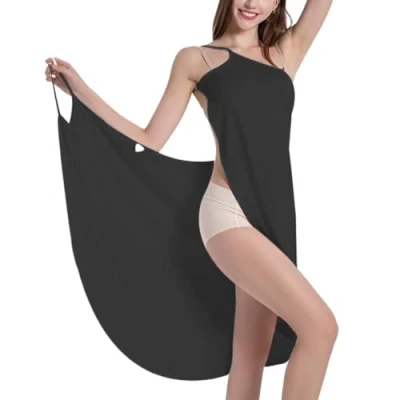 Afbeelding van Bamboe wikkeljurk cover up, strandsarongs voor vrouwen, wikkeljurk, spaghettiband, rugloze handdoekbedekking, lang badpak wrap, strandwikkeljurken zwart, S