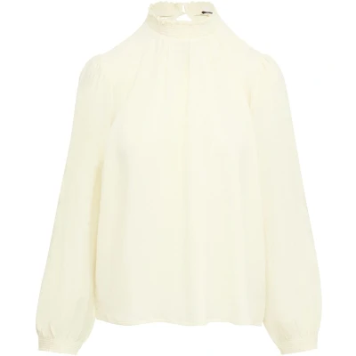 Afbeelding van QS Leicht Strukturierte MIT Gemocktem Stehkragen Blouse, Dames, Maat: 34, Beige