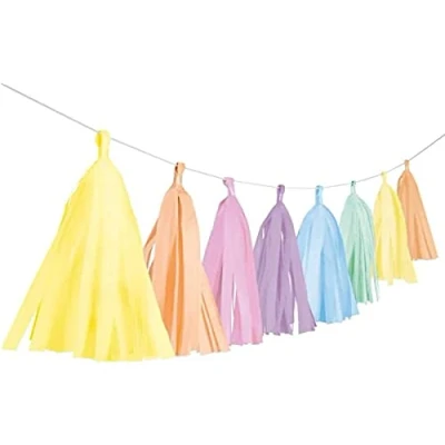 Afbeelding van Amscan 9904613 Franse slinger pastel regenboog, lengte 3 m, hangdecoratie, verjaardag, themafeest, carnaval
