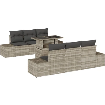 Afbeelding van vidaXL 7 delige tuinsofa set met kussens lichtgrijs poly rattan