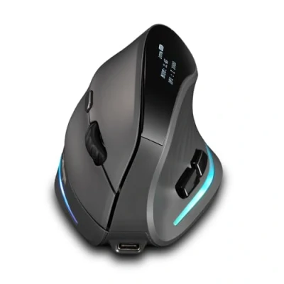 Afbeelding van zelotes Bluetooth muis met display, draadloze muis, 4000 dpi, 7 toetsen, verticale ergonomische voor laptop, pc, pad, oplaadbaar
