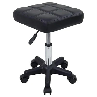 Afbeelding van FURWOO Vierkante Swivel Kruk Met Wielen PU Leahter Rolling Hoogte Verstelbare Voor Spa Salon Massage Zwart