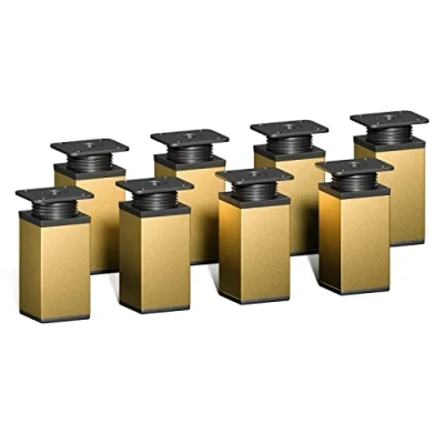 Afbeelding van sossai® design meubelpoten MFV1 set van 8 in hoogte verstelbaar Vierkant profiel: 40 x mm Kleur: goud Hoogte: 80 (+ 20 mm) Inclusief hoogwaardige houtschroeven