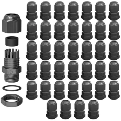 Afbeelding van hb digital Kabelschroefverbinding M12 voor 3 6,5 mm kabeldiameter IP68, stof en waterdicht, met rubberen afdichting, tegenmoer, klemlamellen, stopbus, isolatie, kabelinvoer, elektrische
