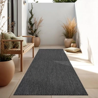 Afbeelding van Paco Home Tapijt Vloerkleed In &amp; Outdoor Balkon Terras Keukenvloerkleed Eenkleurig Gemêleerd Patroon, Maat:60x100 cm, Kleur:Antraciet