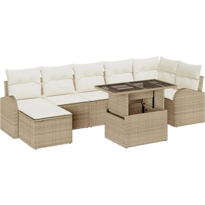 Afbeelding van vidaXL 8 Delige Tuin Sofaset met Kussens Beige Poly Rattan