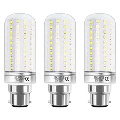 Afbeelding van HZSANUE B22 LED Maïs Lampen 26W, 200W Gloeilampen Equivalent, 6000K Daglicht Wit,2900Lm, Bajonetdop Lampen,niet Dimbaar, Pakket van 3