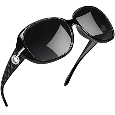 Afbeelding van Joopin Grote Zonnebril Vrouwen Gepolariseerde Vintage Mode Oversized Zonnebrillen Dames UV bescherming (Zwart)