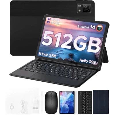 Afbeelding van DOOGEE T40 tablet Android 14, Helio G99, 20 RAM + 512 GB ROM(TF 2TB) 8580 mAh, 11 inch 2,5 K met toetsenbord, Octa Core, touchscreen 18 MP Face ID/Dual 4G LTE/OTG/GPS