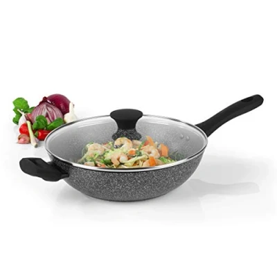 Afbeelding van Salter® BW05753S1N Megastone Collection Non Stick Forged Aluminium Wok, 28 cm, Silver, Dishwasher &amp; Metal Utensil Safe, 100% PFOA Free, Induction Hob Suitable