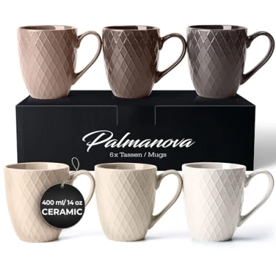 Afbeelding van MIAMIO 6 x 400 ml koffiemok set/mok Moderne keramische matte mok Grote Palmanova Collectie (Beige)