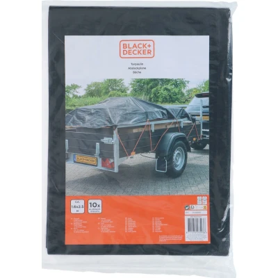 Afbeelding van Black &amp; Decker Afdekzeil/dekzeil voor aanhangers zwart waterdicht kunststof 140 gr/m2 160 x 250 cm