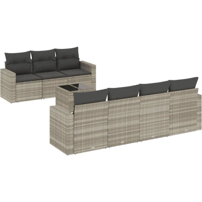 Afbeelding van vidaXL 8 delige Loungeset met kussens poly rattan lichtgrijs