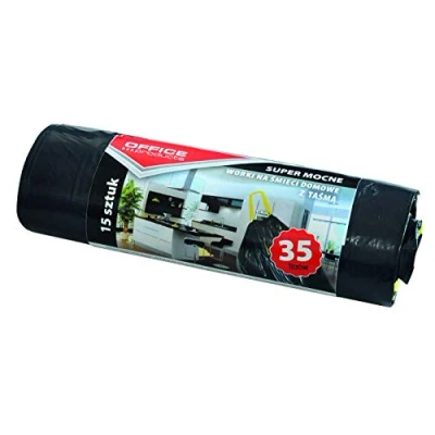 Afbeelding van Office Products 22023218 05 vuilniszakken 35 l 15 stuks met trekkoord Extra sterke LDPE voor het huisvuil Kleur: Zwart Dikte folie: 25 μm