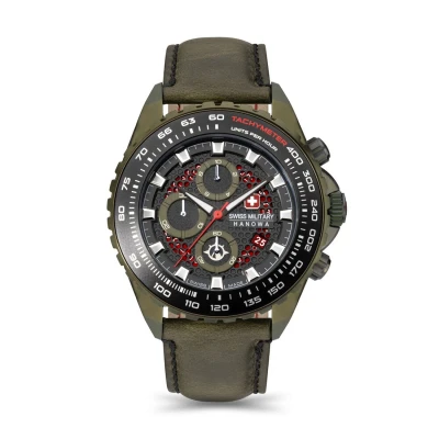 Afbeelding van SWISS MILITARY SMWGC2102290 Analoog kwartshorloge voor heren, met leren armband, groen, armband