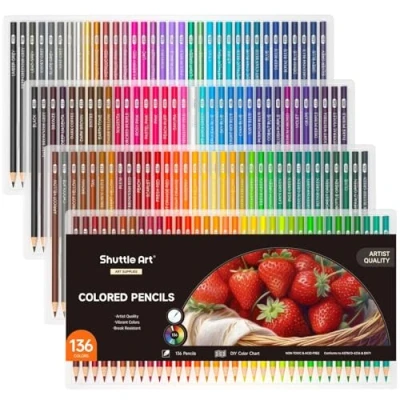 Afbeelding van Shuttle Art 136 Kleurpotloden, kleurpotloden Set voor Volwassen Kleurboeken, Doodling, Schetsen, Kunst, Schoolbenodigdheden