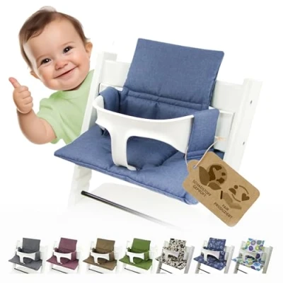 Afbeelding van Bambiniwelt Zitkussen, overtrek, vervangingskussen, compatibel met Stokke Tripp Trapp hoge stoel (org, blauw)
