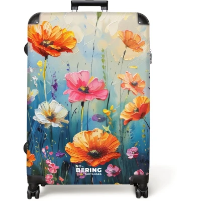Afbeelding van NoBoringSuitcases.com® Koffer groot Reiskoffer lichtgewicht Geschilderde kleurrijke bloemen Rolkoffer met 4 wielen Grote trolley XL 98 liter bagage